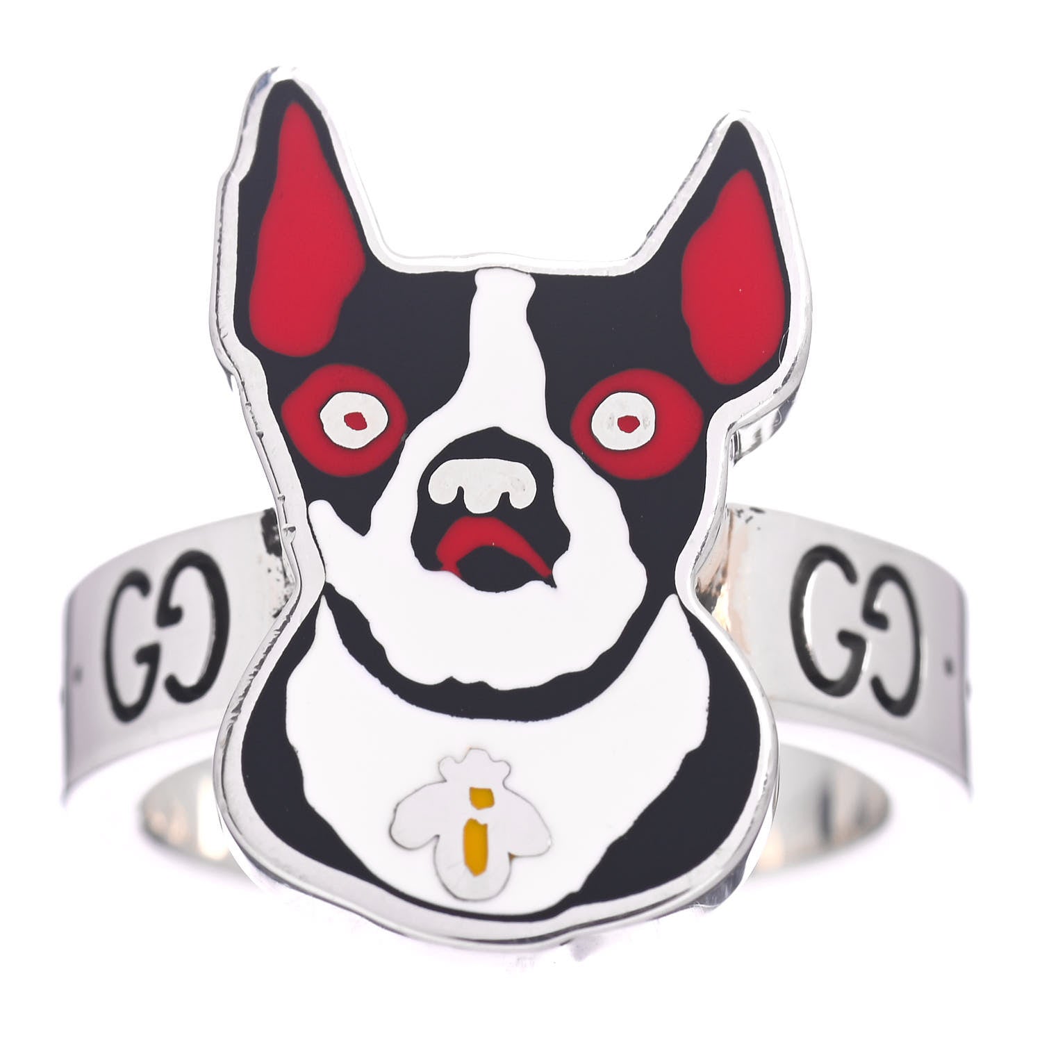 Gucci Sterling Silver Enamel Orso Ring 53 6.5 1 of 5