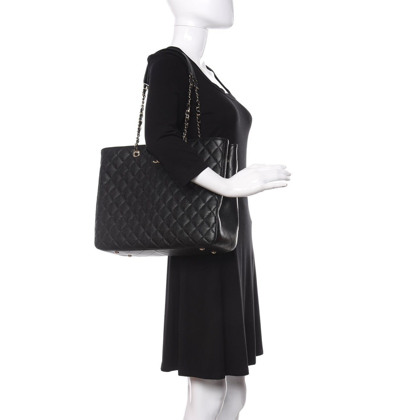 Caviar Quilted Large Shopping Tote Black
