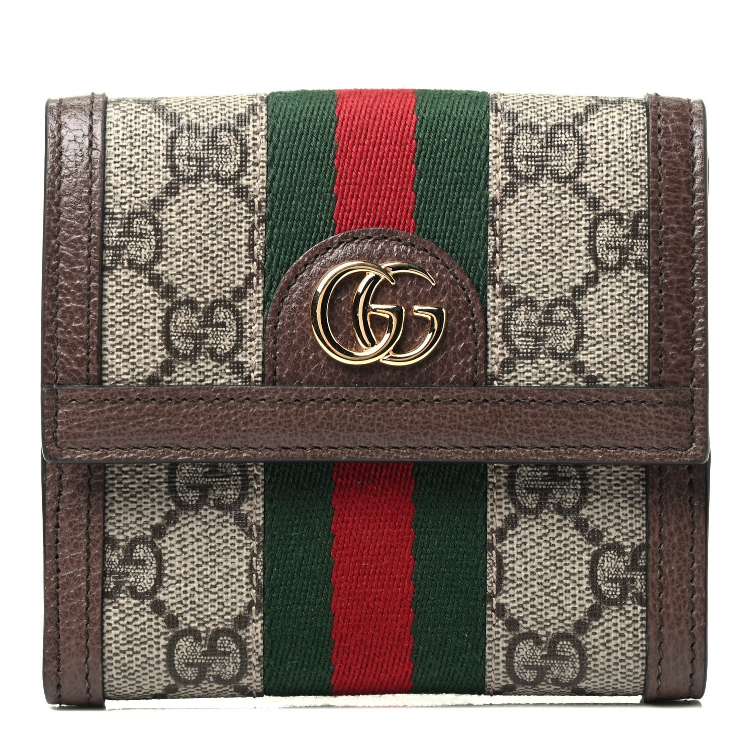 Gucci GG Supreme Monogram Web Ophidia French Flap Wallet Beige New Acero 1 of 3
