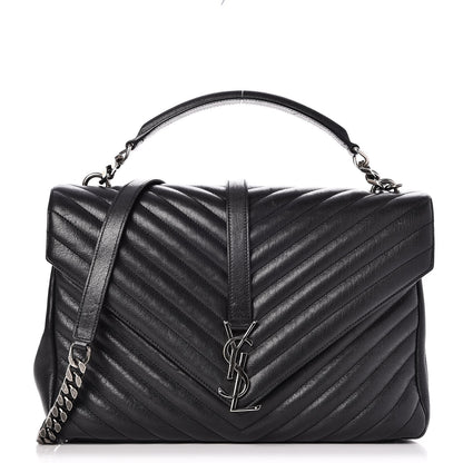Saint Laurent Sheepskin Matelasse Chevron Monogram Large College Satchel Black 1 of 8