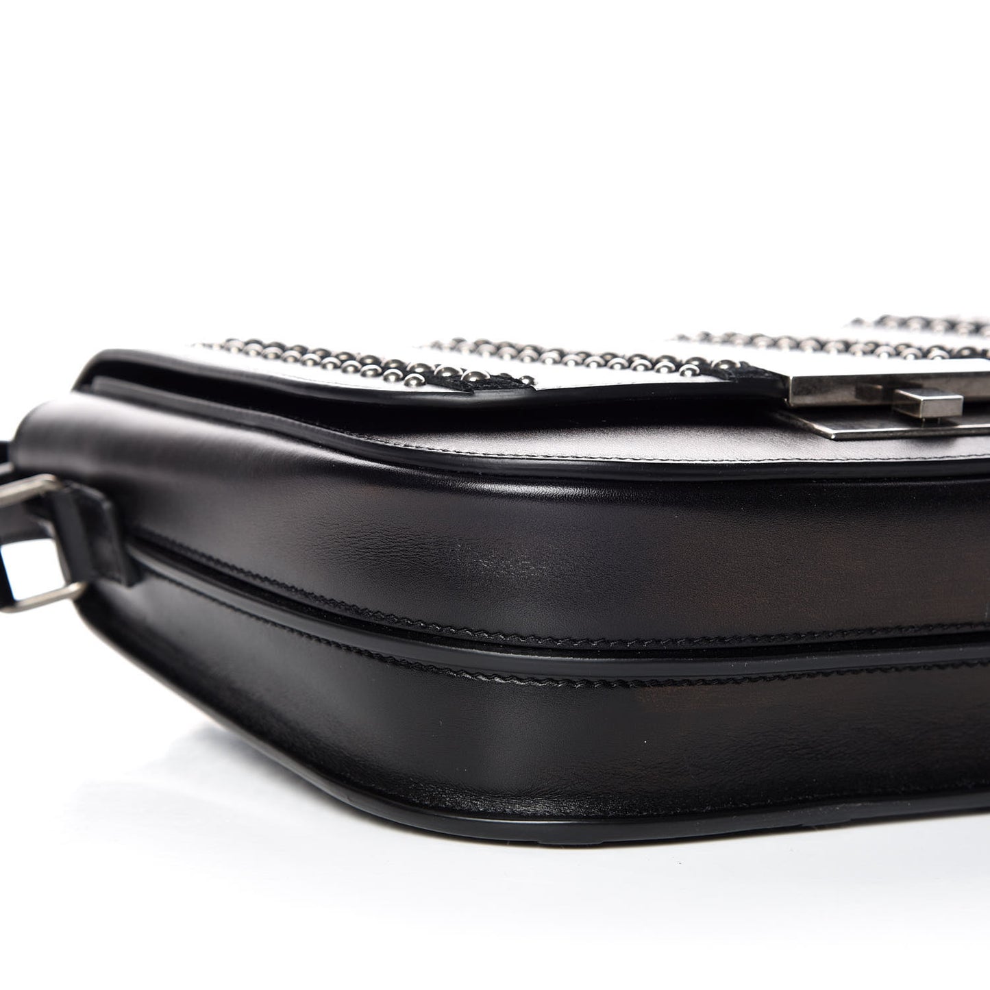 Smooth Calfskin Suede Betty Stud Stripe Flap Messenger Black