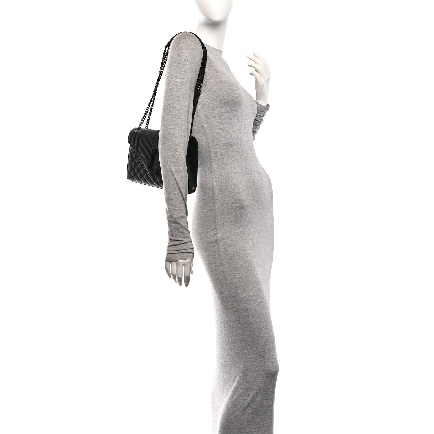 Saint Laurent Grain De Poudre Textured Mixed Matelasse Triquilt Medium Monogram Monochrome Satchel Black 2 of 10