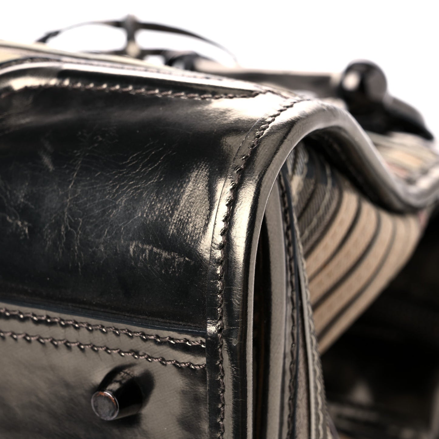 Metallic Patent House Check Sliced Large Manor Tote Pewter