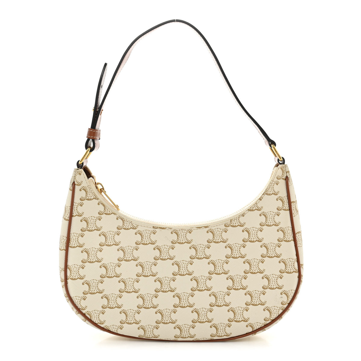 Canvas Calfskin Ava Triomphe Shoulder Bag White
