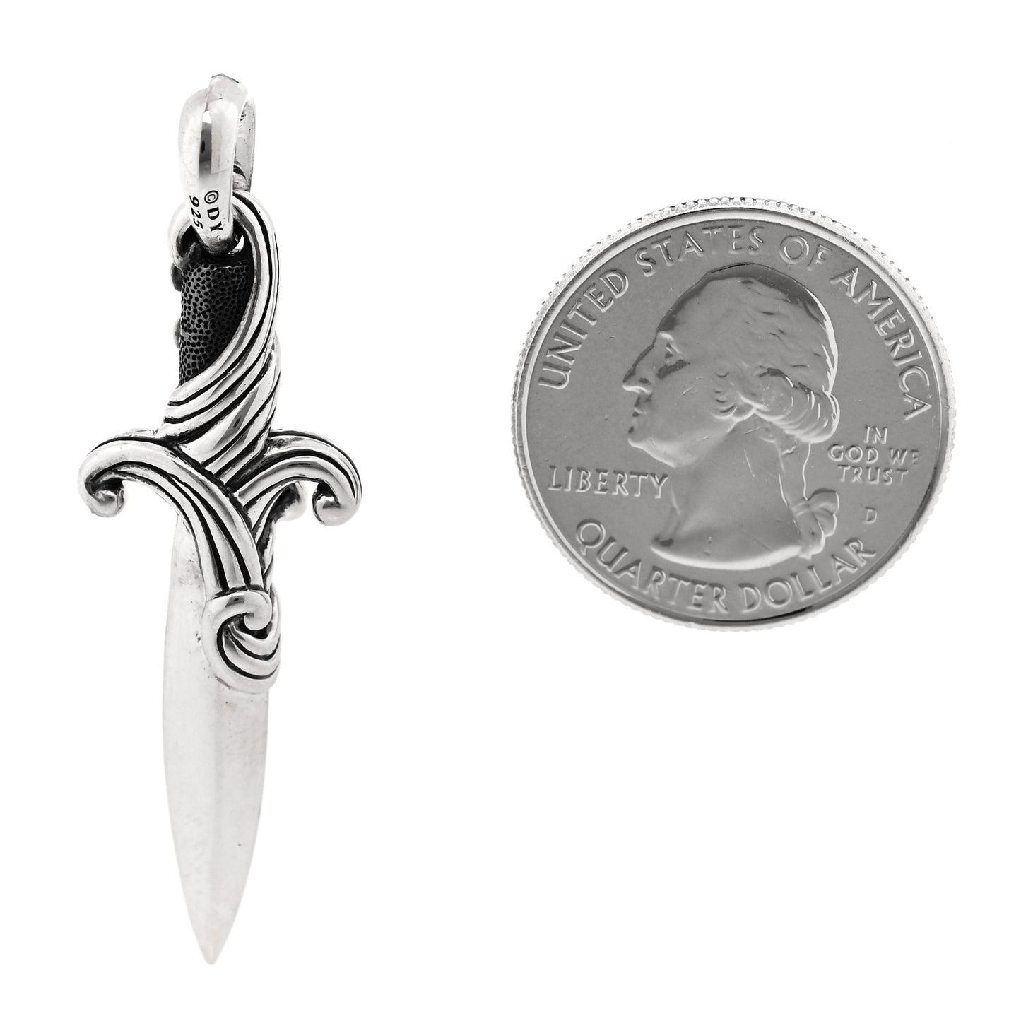 Sterling Silver Black Diamond Waves Dagger Amulet Pendant