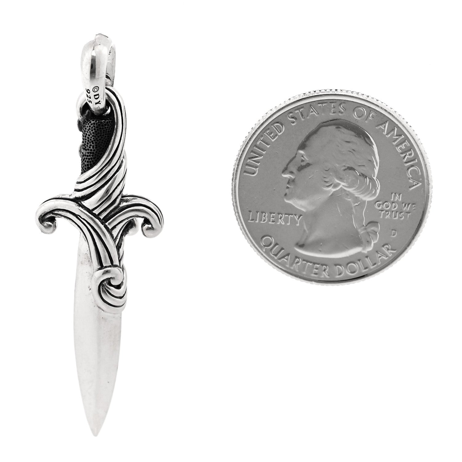 David Yurman Sterling Silver Black Diamond Waves Dagger Amulet Pendant 2 of 4