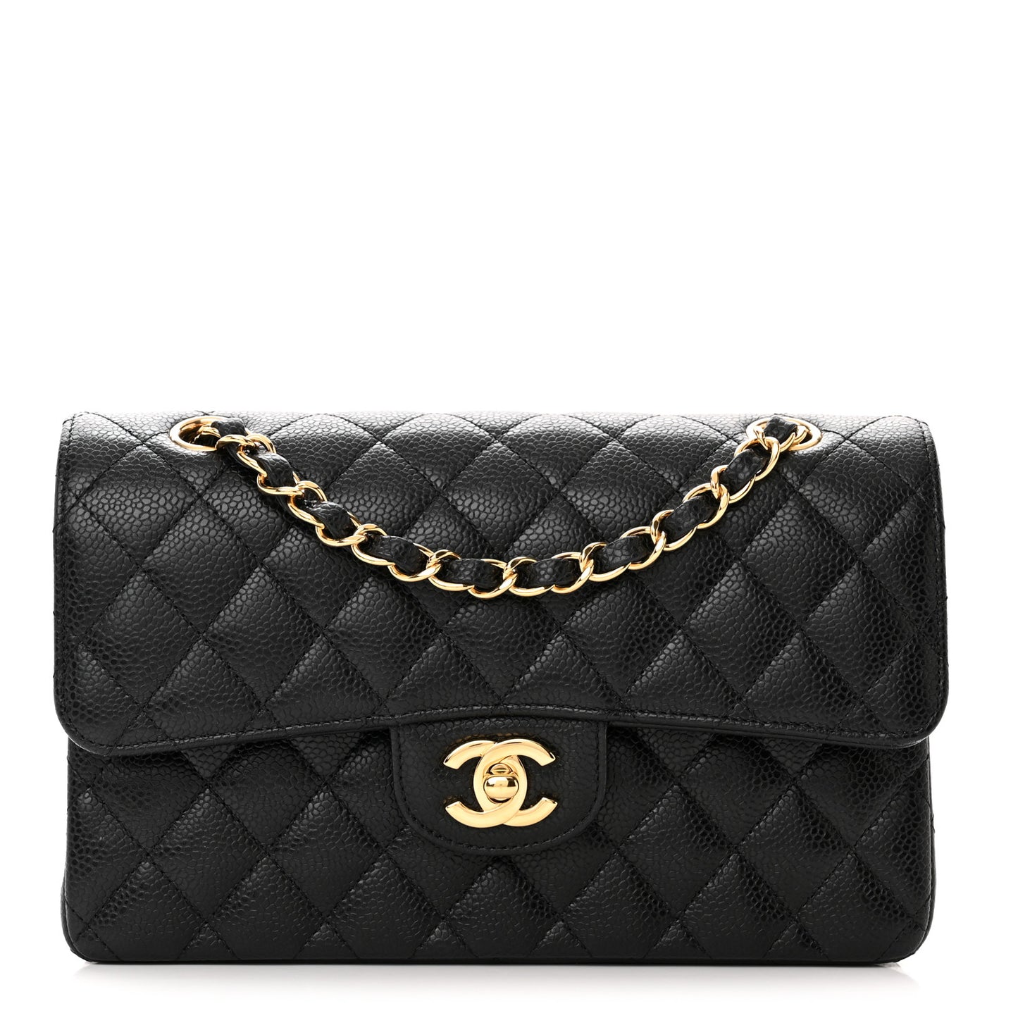 Caviar Quilted Small Double Flap Black