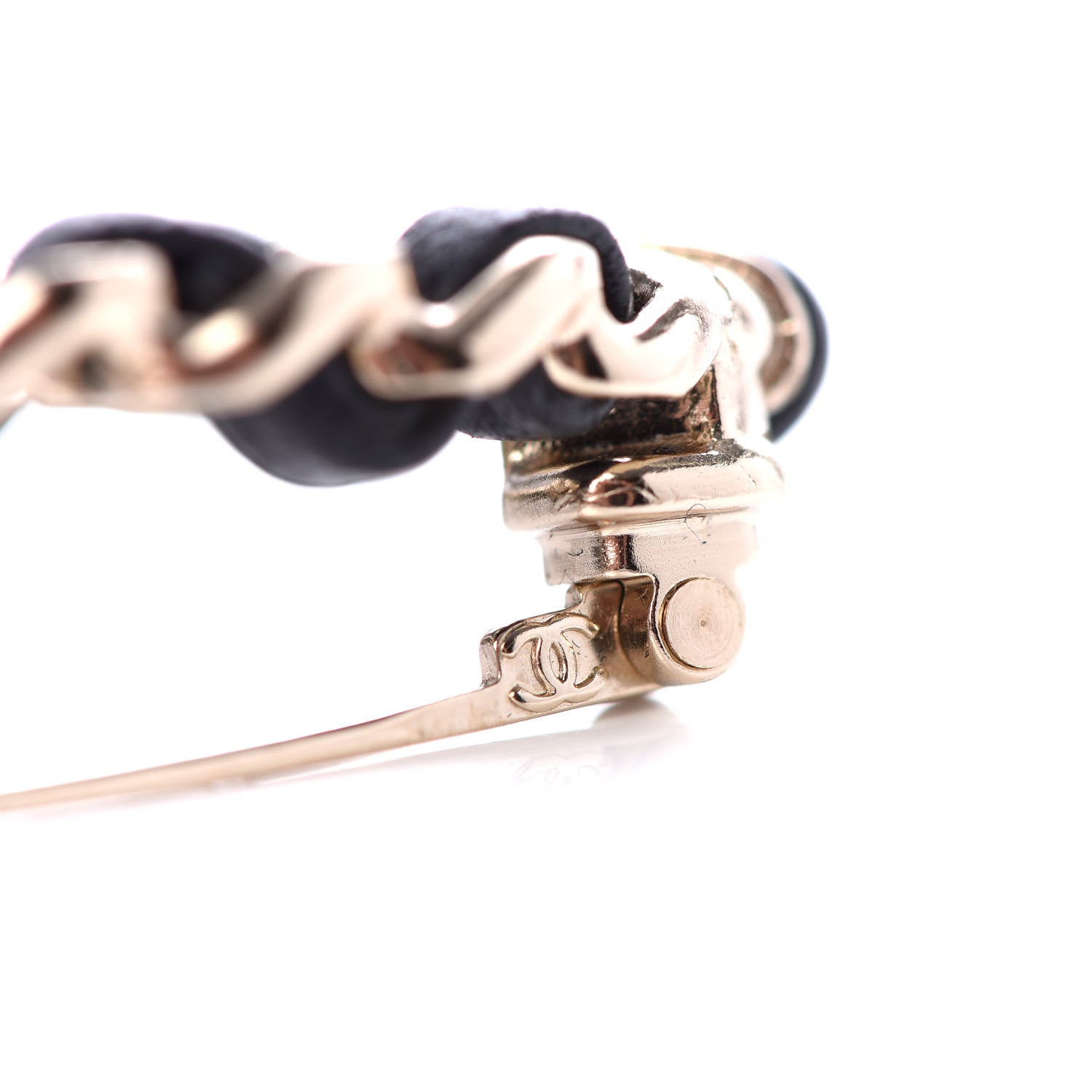 Chanel Lambskin Chain CC Brooch Black Gold 4 of 5