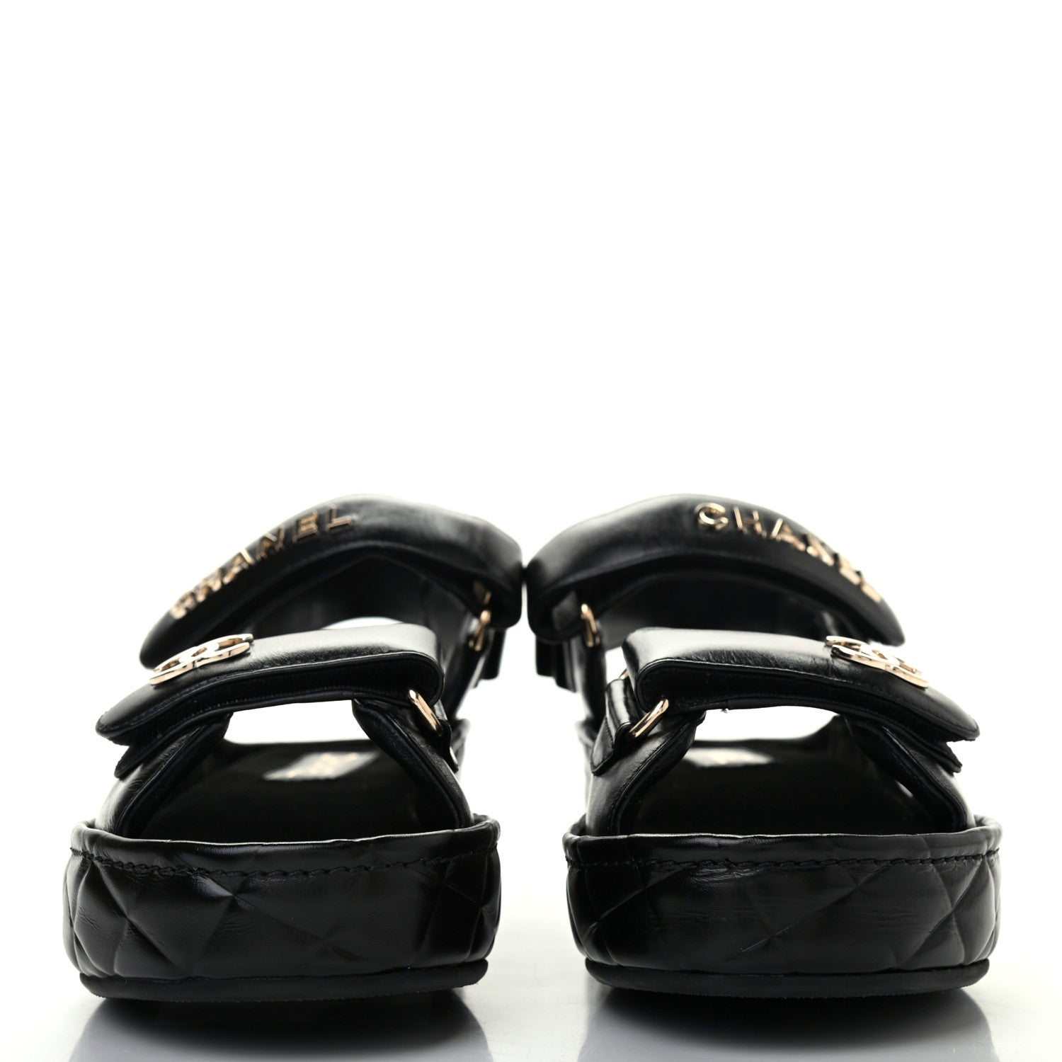 Chanel Shiny Calfskin Logo Platform Sandals 37 Black 2 of 6