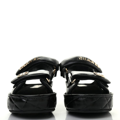 Chanel Shiny Calfskin Logo Platform Sandals 37 Black 2 of 6