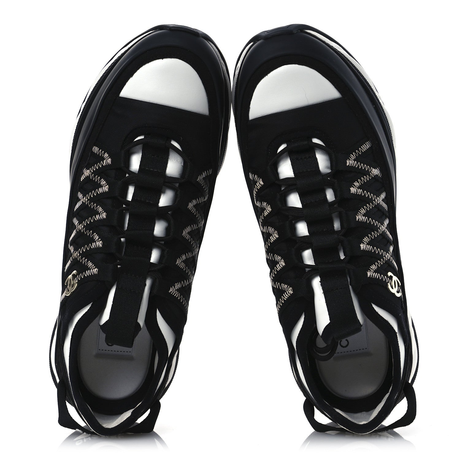 Chanel Mixed Fibers Suede Calfskin CC Sneakers 39 White Black 2 of 11