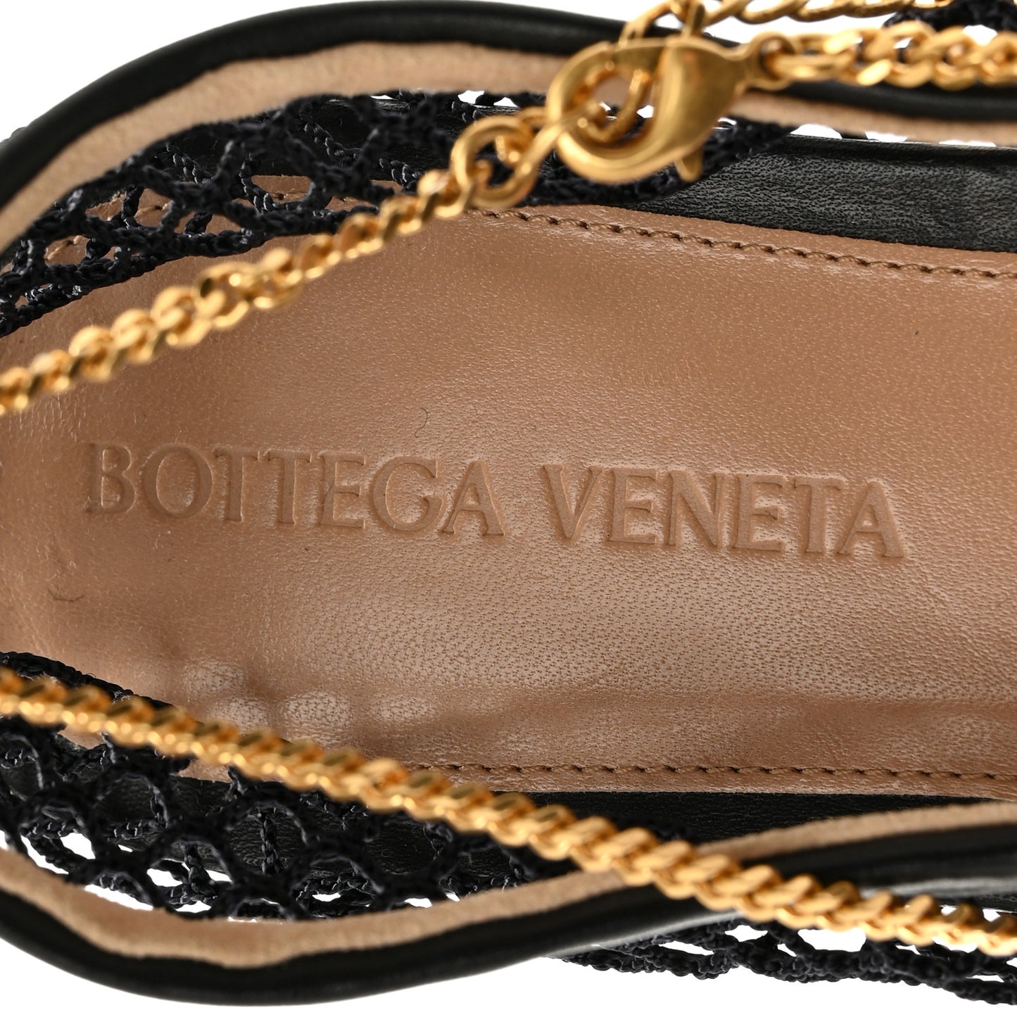Mesh Nappa Chunky Chain Stretch Ballerina Flats 36 Black
