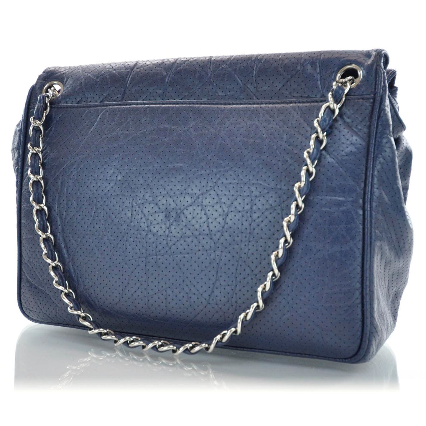 Aged Calfskin Perforated Tote Navy