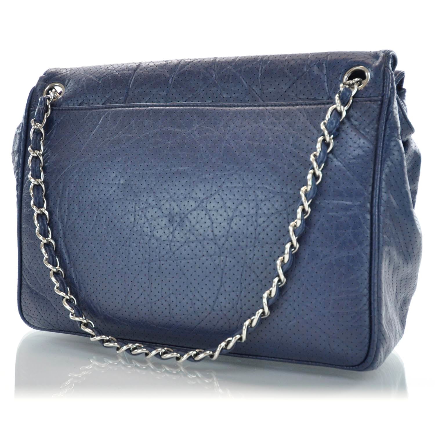 Chanel Aged Calfskin Perforated Tote Navy 3 of 10