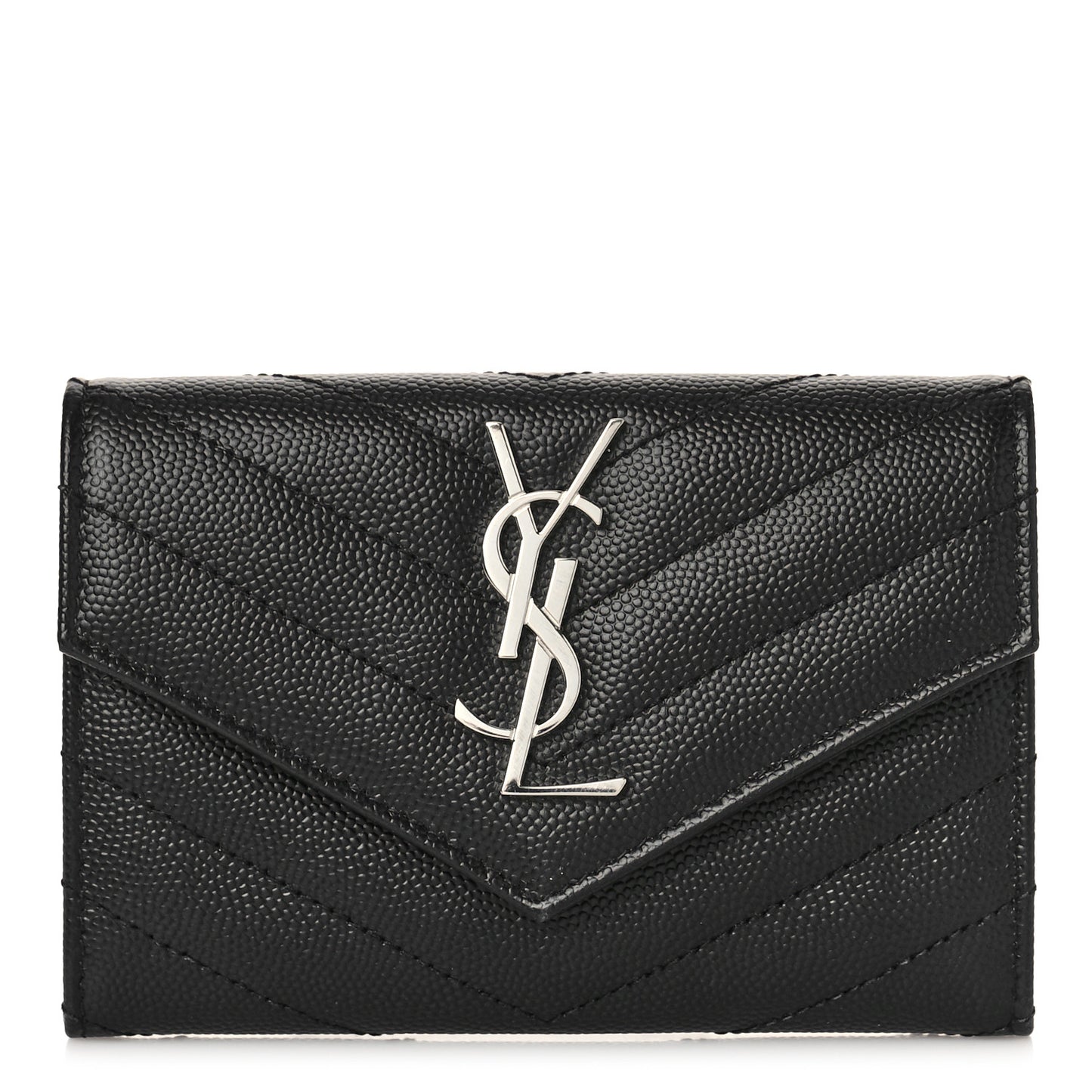 Grain De Poudre Matelasse Chevron Small Monogram Envelope Wallet Black