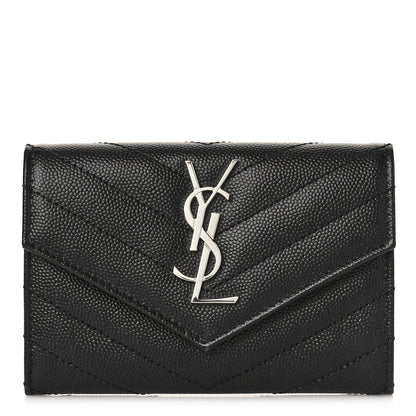 Saint Laurent Grain De Poudre Matelasse Chevron Small Monogram Envelope Wallet Black 1 of 8