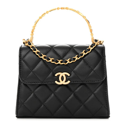 Chanel Lambskin Enamel Quilted Top Handle Flap With Chain Black 1 of 11