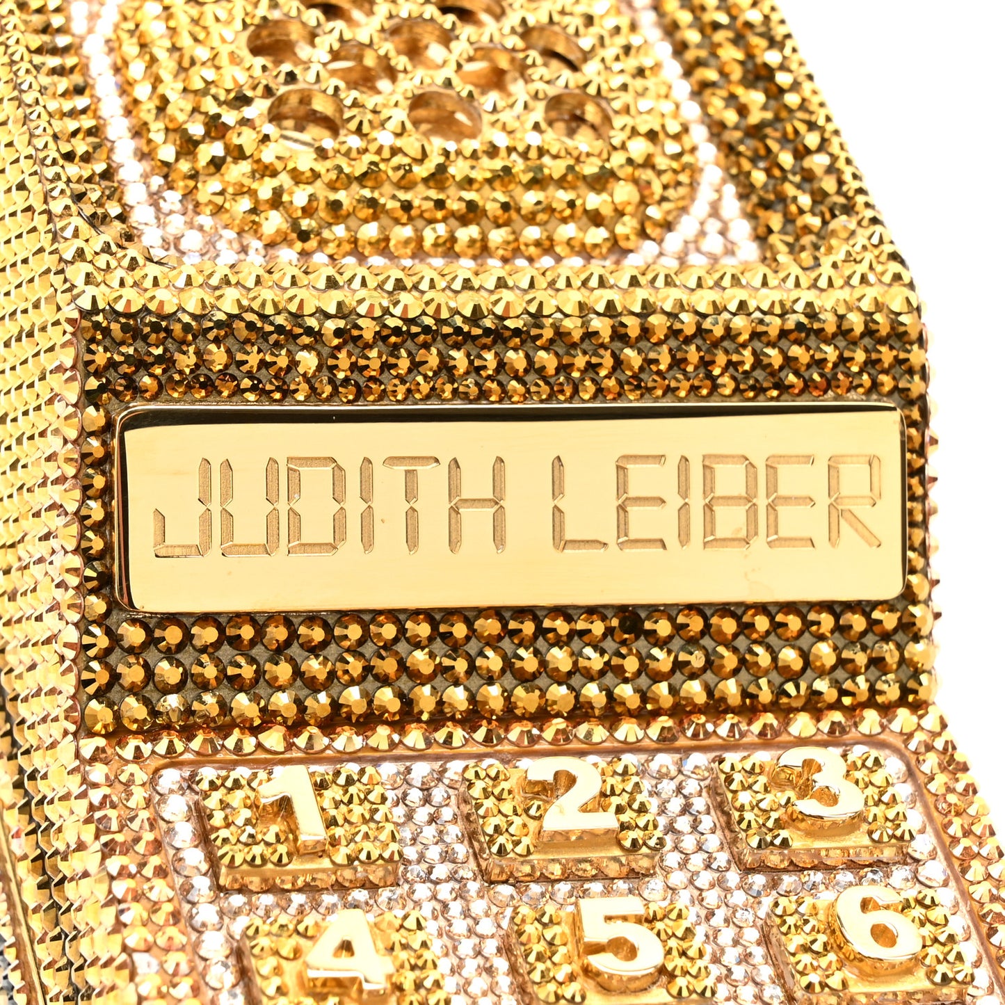 Austrian Crystal Call Me Brick Phone Minaudiere Clutch Multicolor Gold