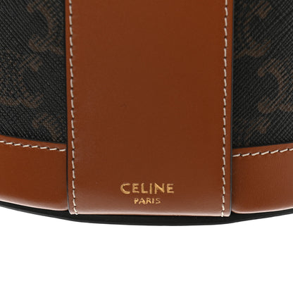 Celine Calfskin Triomphe Canvas Medium Tambour Bag Tan 6 of 11