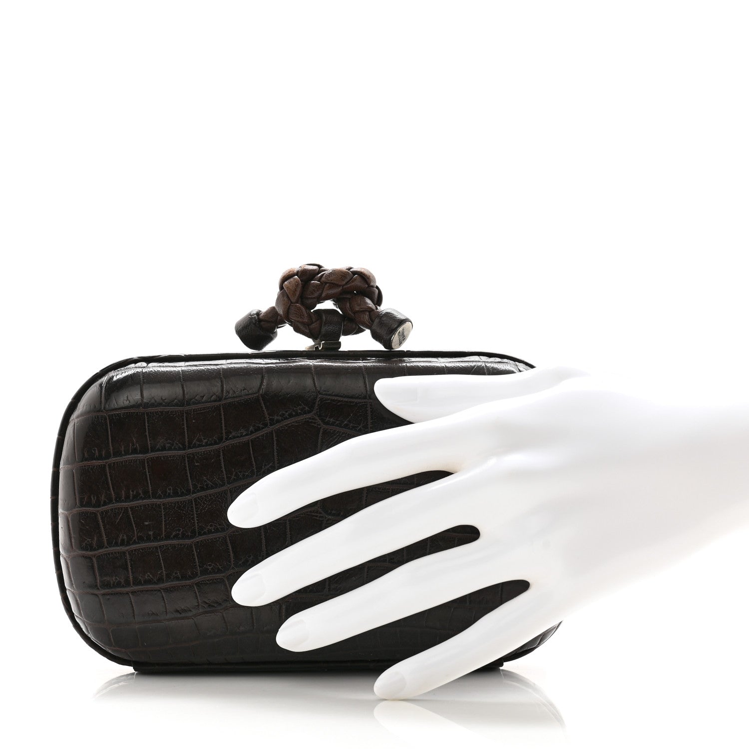 Bottega Veneta Crocodile Knot Clutch Brown 2 of 7