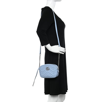 Gucci Calfskin Matelasse Mini GG Marmont Chain Shoulder Bag Porcelain Light Blue 2 of 10