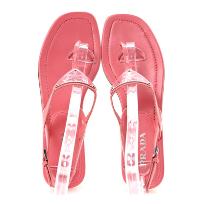 Prada Vernice Metal Triangle Logo Slingback Flat Thong Sandals 38.5 Petalo 2 of 8