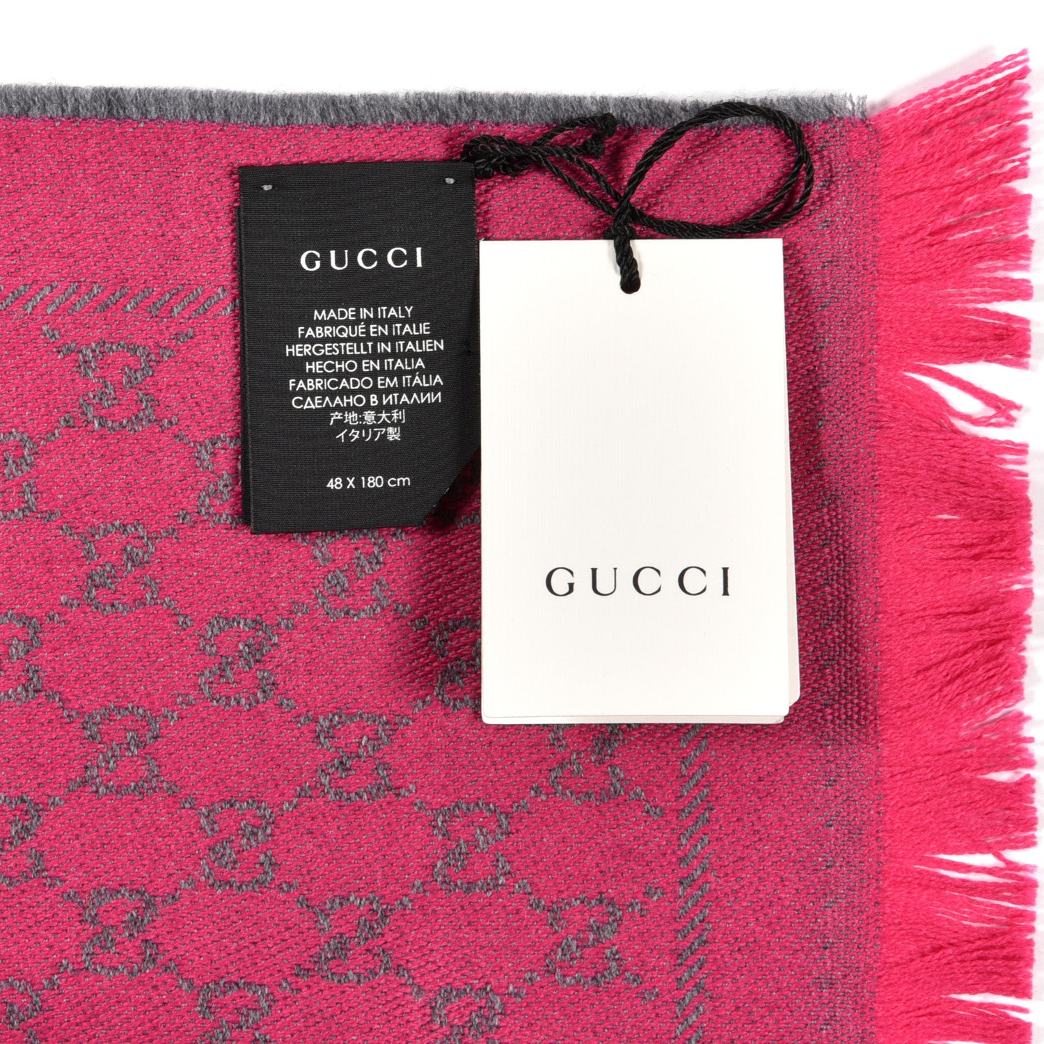 Gucci Wool GG Monogram Reversible New Sten Fringe Scarf Graphite Pink 5 of 5