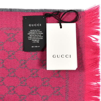 Gucci Wool GG Monogram Reversible New Sten Fringe Scarf Graphite Pink 5 of 5