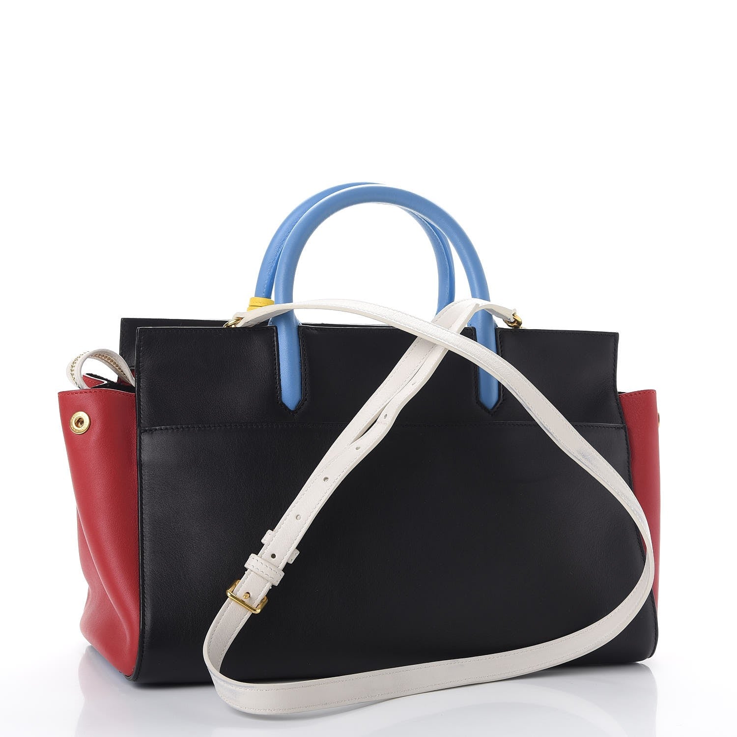 Saint Laurent Calfskin Small Cabas Rive Gauche Bag Black Red Yellow White 3 of 14