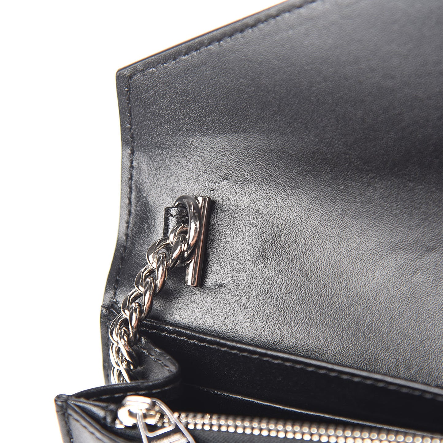 Calfskin Crystal Pin Envelope Wallet On Chain Black