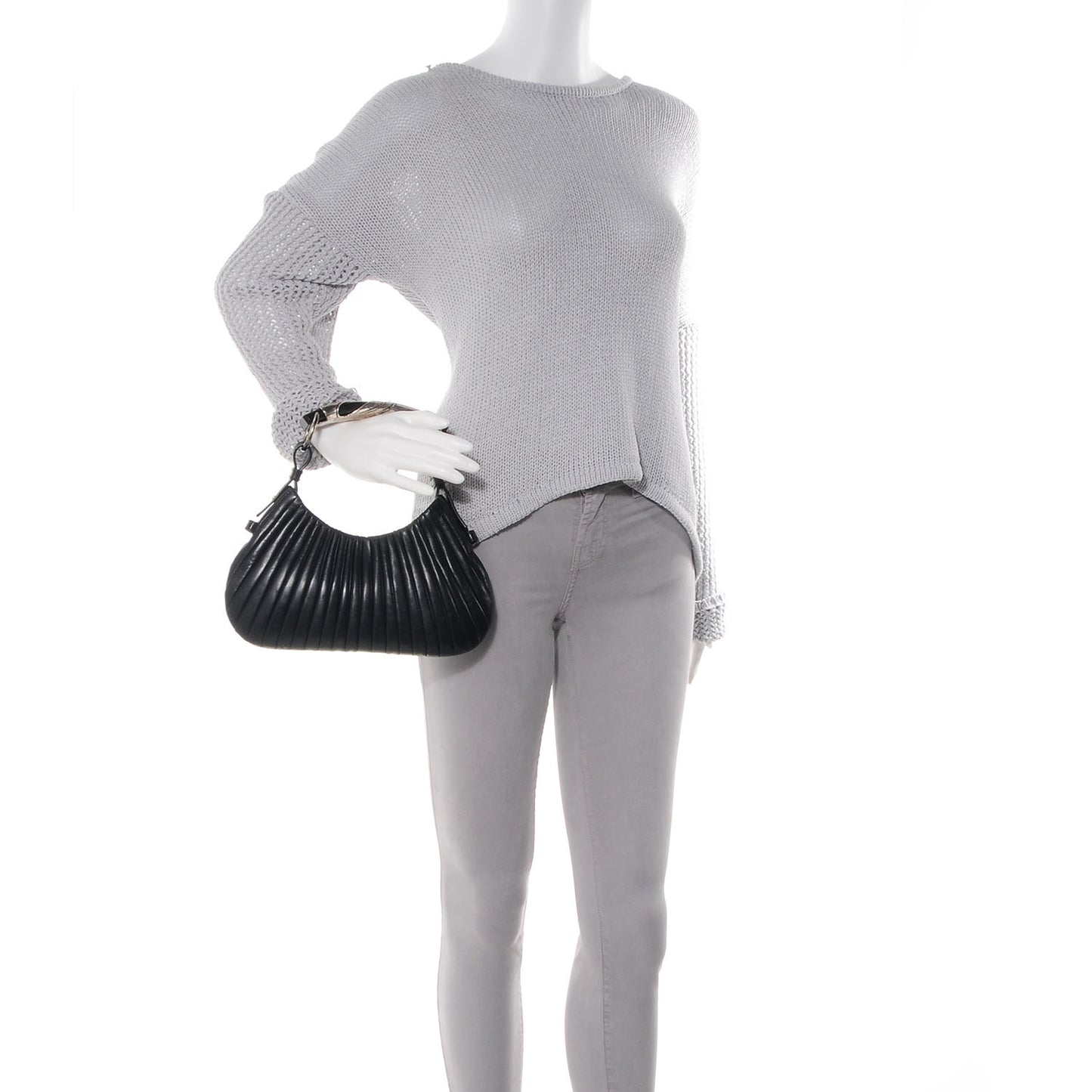 Pleated Lambskin Small Mombasa Horn Hobo Black