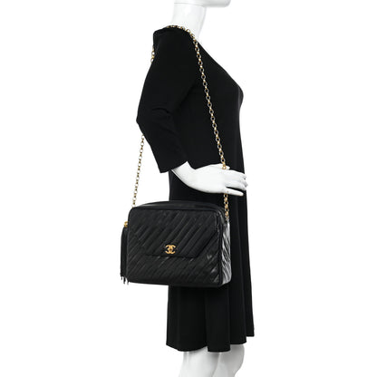 Chanel Lambskin Diagonal Quilted Tassel Camera Bag Black 2 of 9