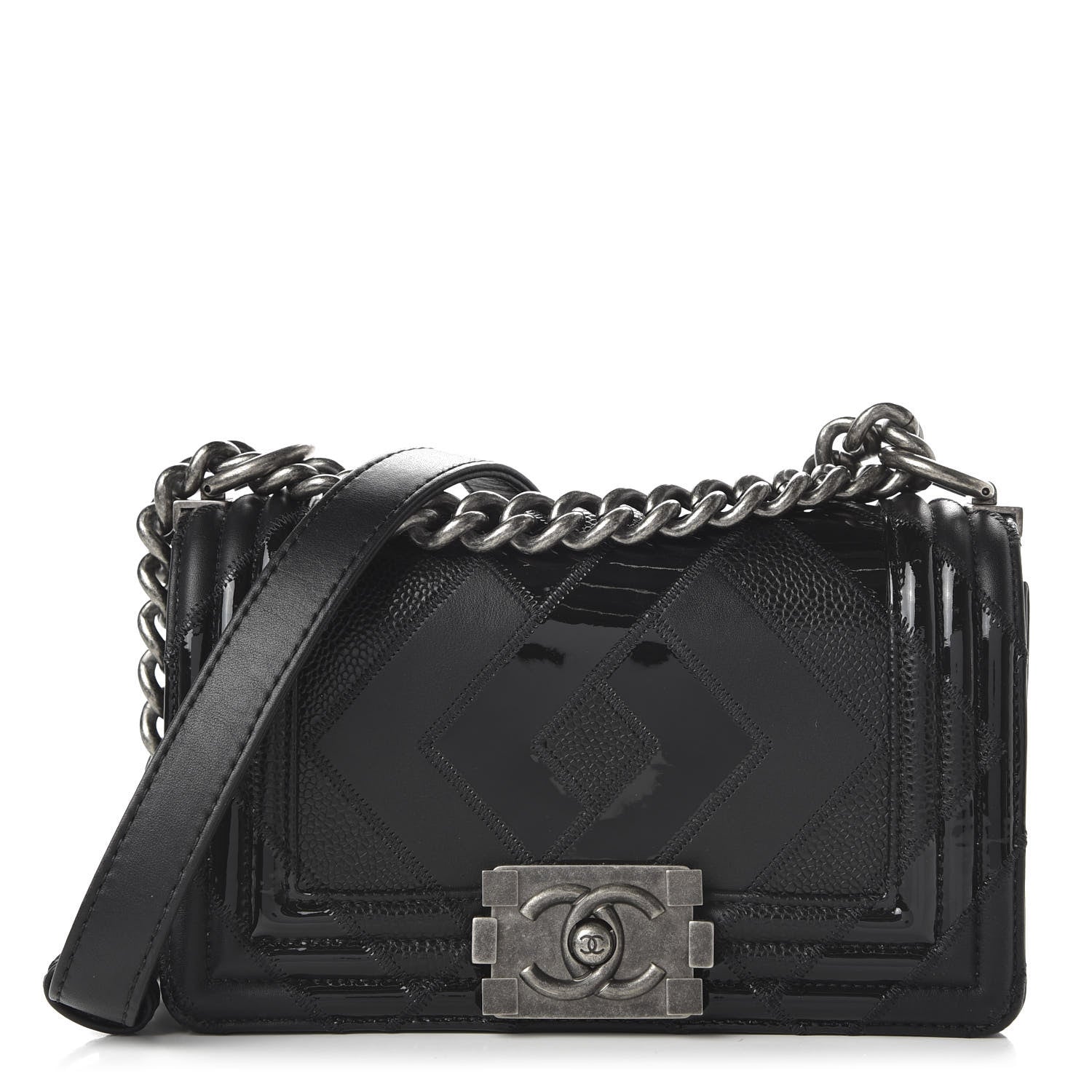 Chanel Calfskin Patent Calfskin Caviar Small Boy Flap Black 1 of 11