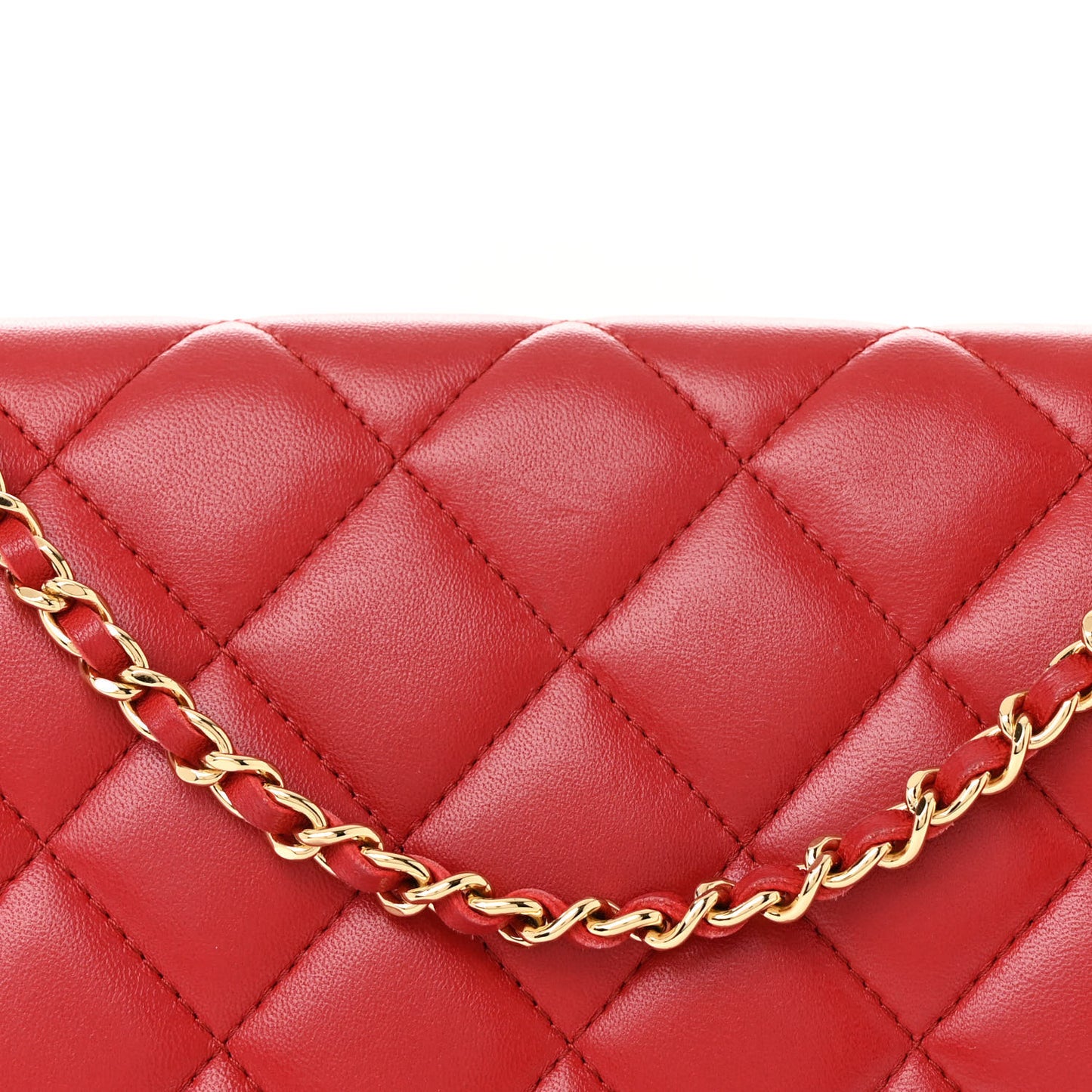 Lambskin Quilted Clutch With Chain Flap Red