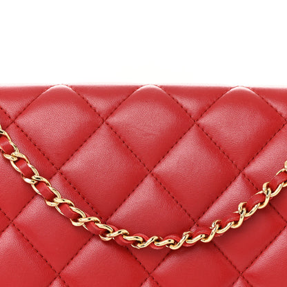 Chanel Lambskin Quilted Clutch With Chain Flap Red 8 of 12