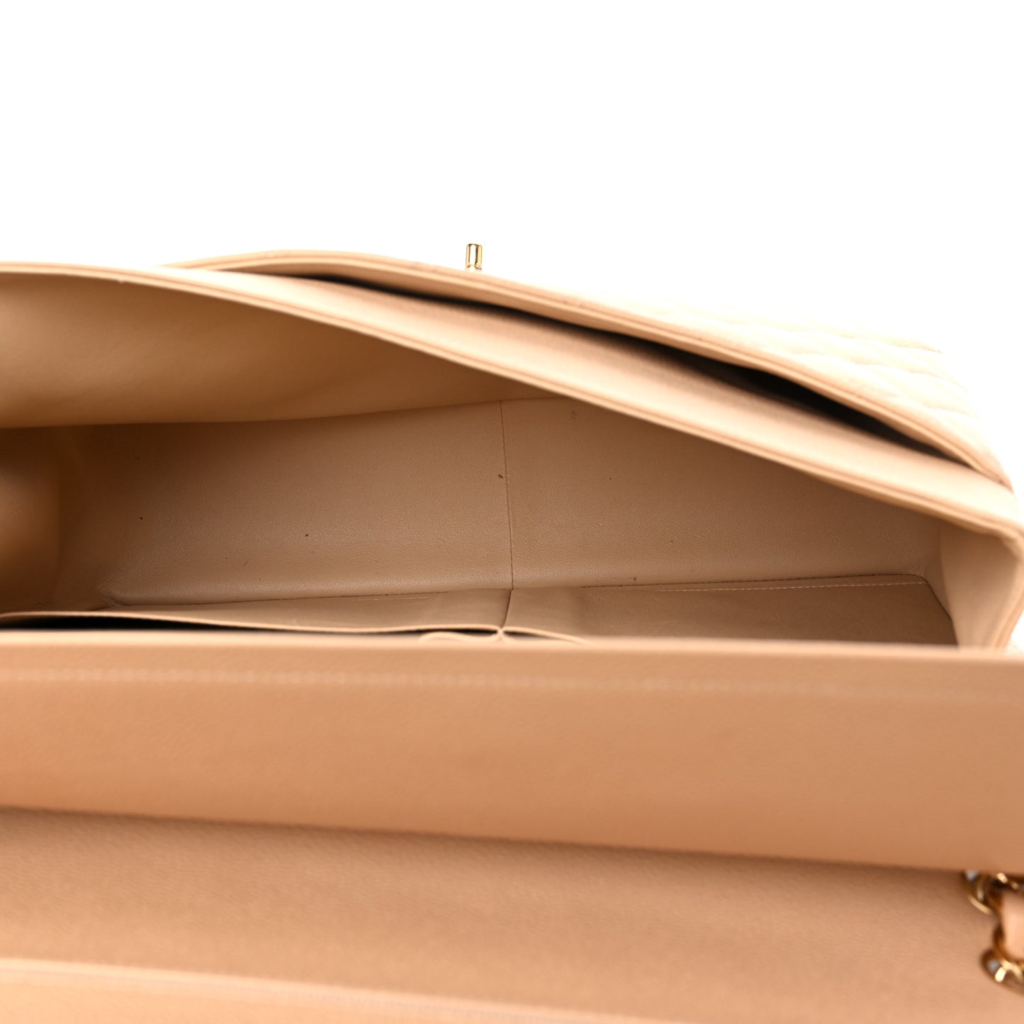 Caviar Quilted Maxi Double Flap Beige