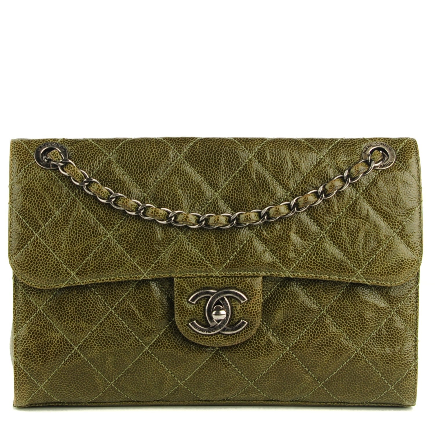 Chanel Crumpled Grained Calfskin Medium CC Crave Flap Green 1 of 8