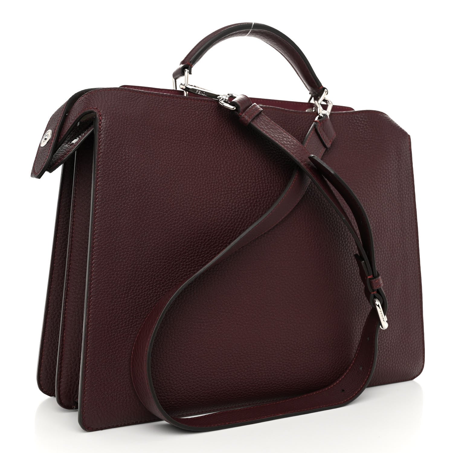 Fendi Cuoio Romano Vitello Cover Glazed Fabric Bi-Color FF 1974 Medium Peekaboo I SEE U Satchel Granada Tartufo Burgundy Tobacco Moro 3 of 11