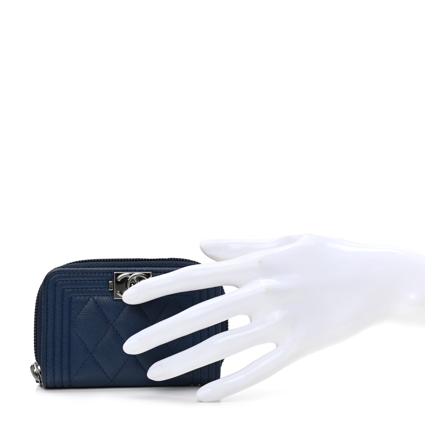 Caviar Quilted Boy Zip Around Coin Purse Wallet Dark Blue