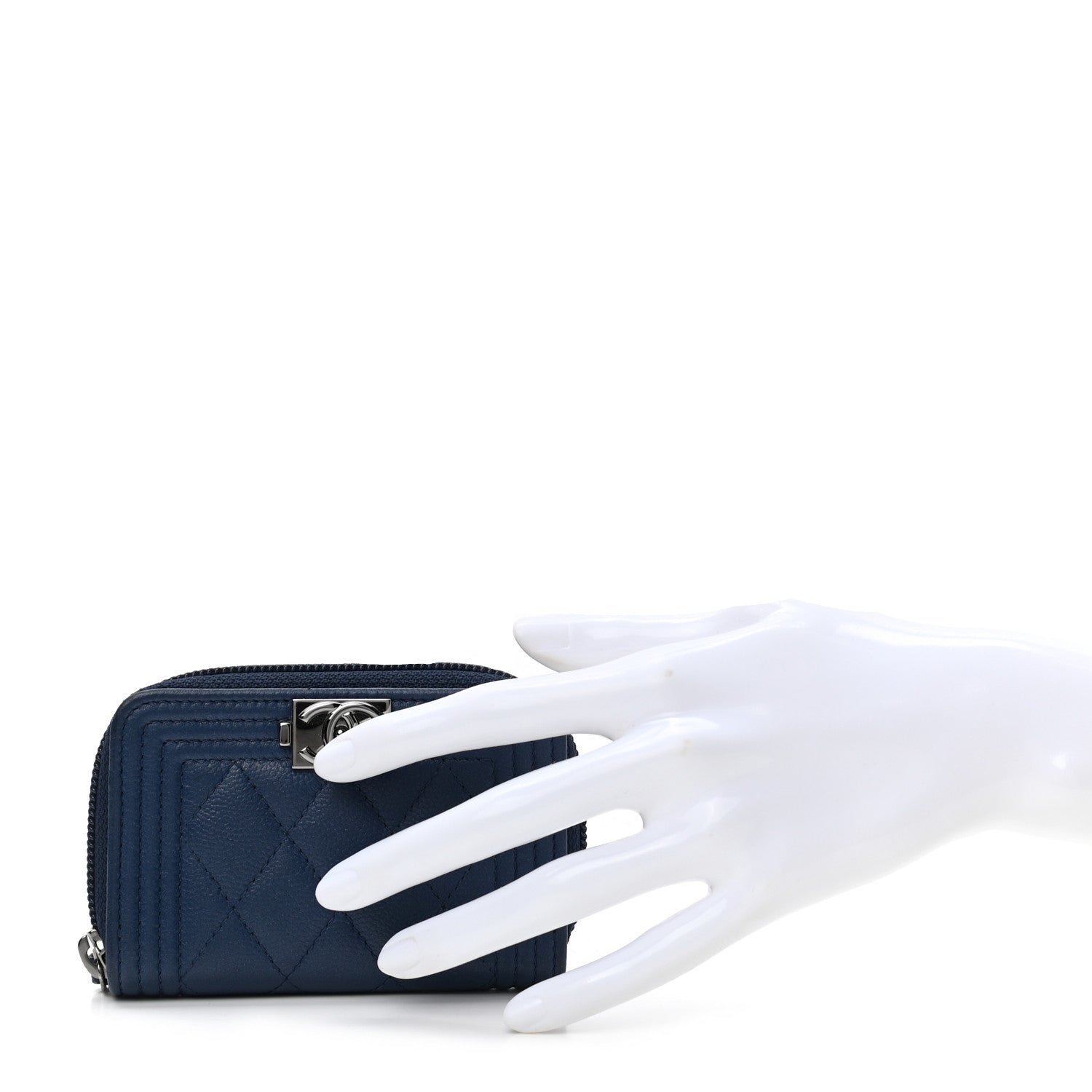 Chanel Caviar Quilted Boy Zip Around Coin Purse Wallet Dark Blue 2 of 7