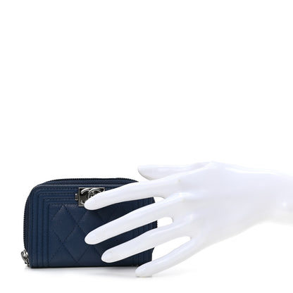 Chanel Caviar Quilted Boy Zip Around Coin Purse Wallet Dark Blue 2 of 7