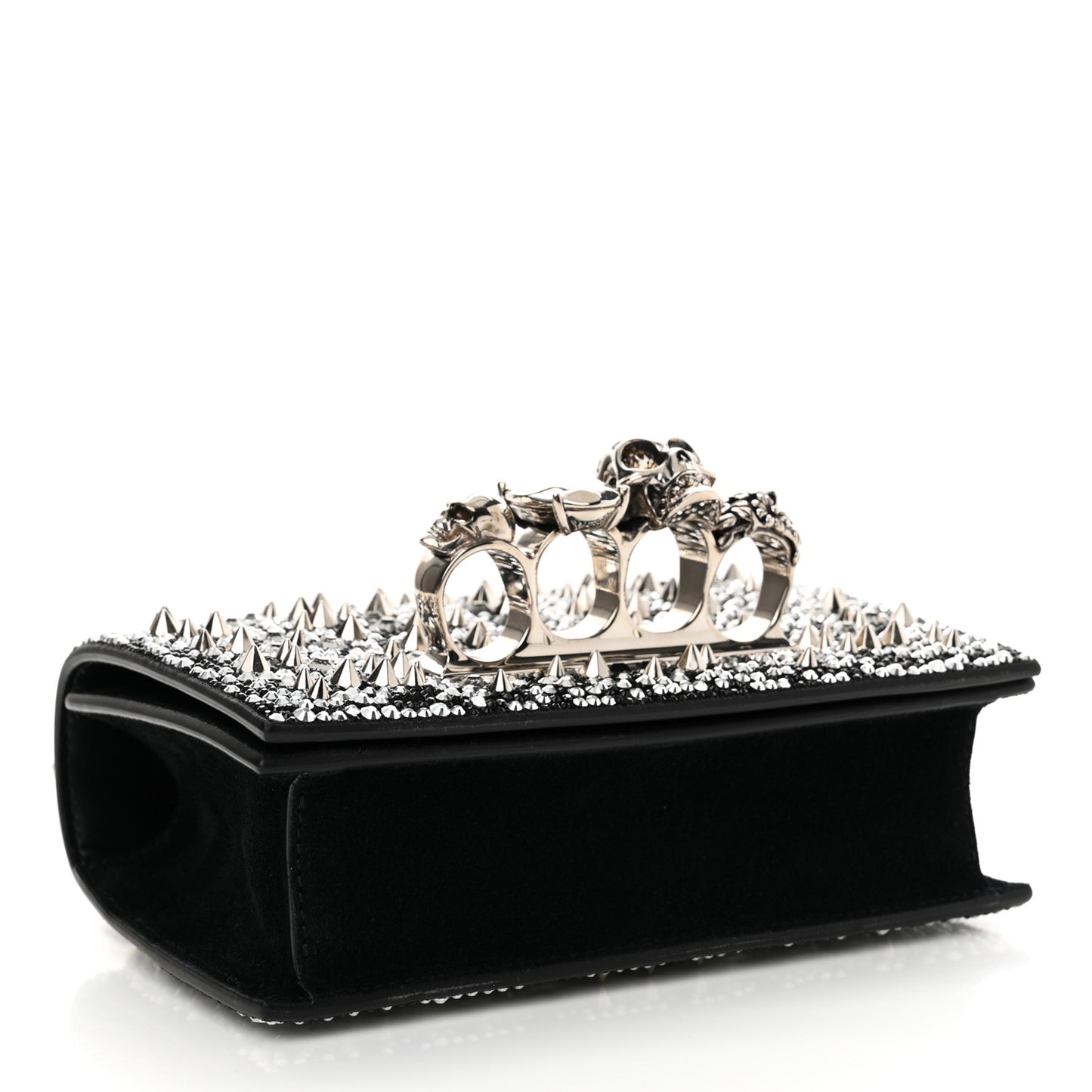 Calfskin Studded Knuckle Satchel Black Silver