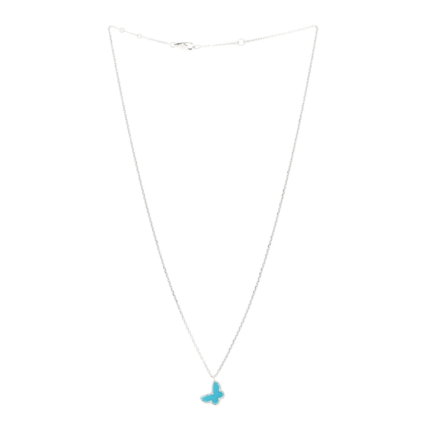 18K White Gold Turquoise Sweet Alhambra Butterfly Pendant Necklace