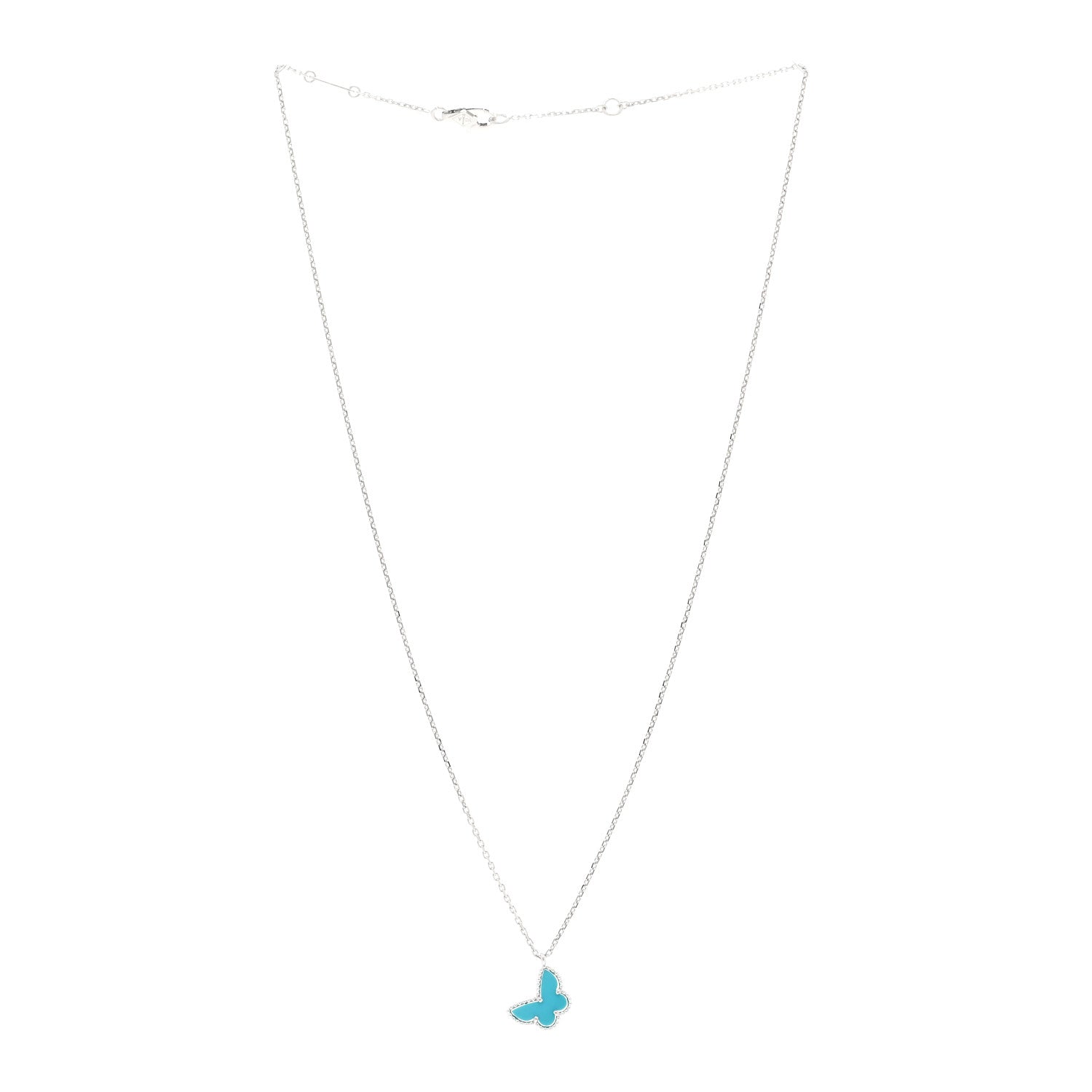 Van Cleef & Arpels 18K White Gold Turquoise Sweet Alhambra Butterfly Pendant Necklace 3 of 5
