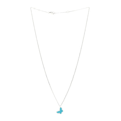 Van Cleef & Arpels 18K White Gold Turquoise Sweet Alhambra Butterfly Pendant Necklace 3 of 5