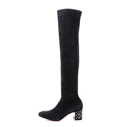 Christian Louboutin Veau Velours Spiked Study Stretch 55 Over The Knee Boots 40 Black 1 of 9