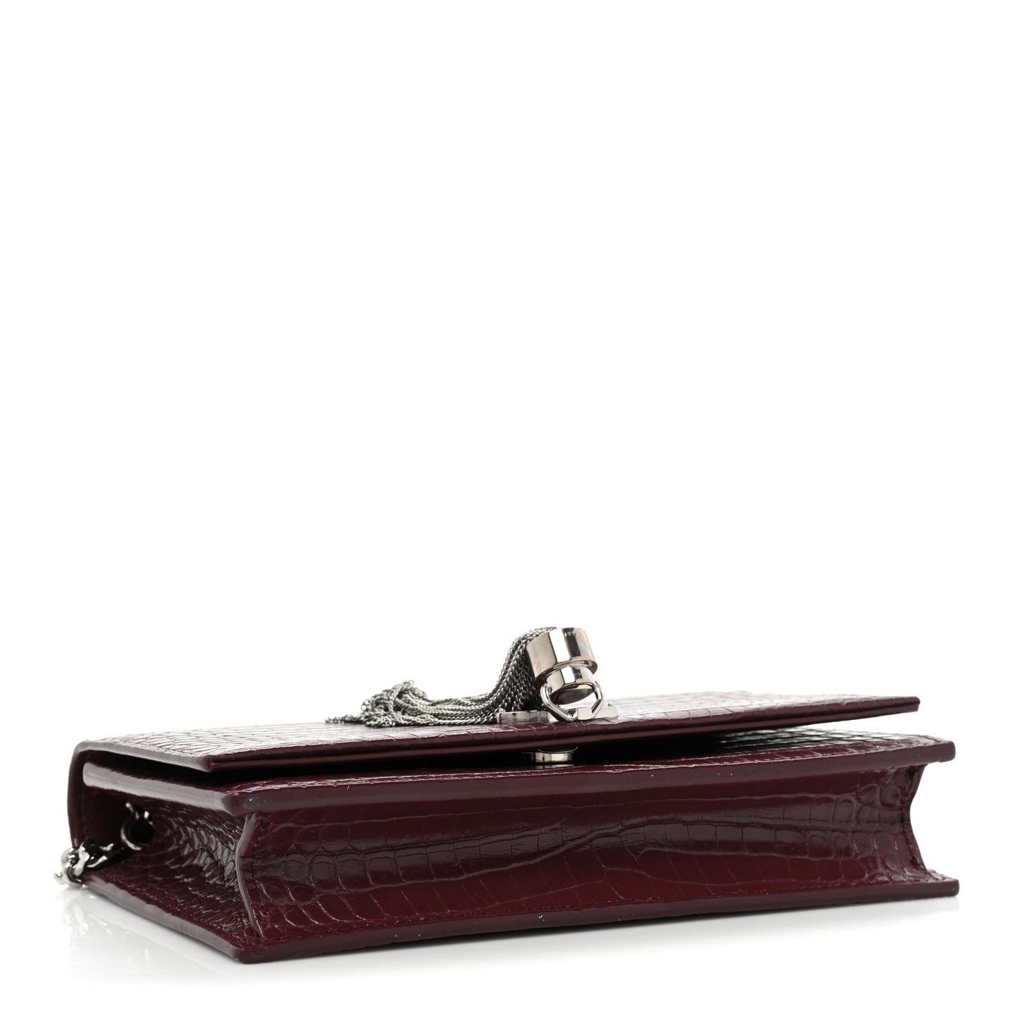 Calfskin Crocodile Embossed Kate Monogram Tassel Chain Wallet Rouge Legion