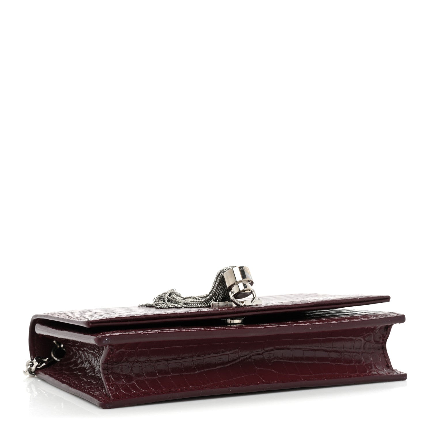 Saint Laurent Calfskin Crocodile Embossed Kate Monogram Tassel Chain Wallet Rouge Legion 4 of 12