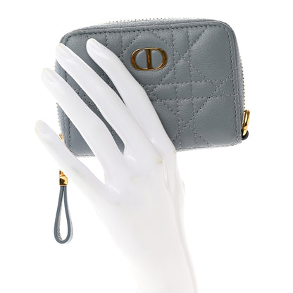Christian Dior Grained Calfskin Supple Cannage Caro Compact Wallet Cloud Blue 2 of 7