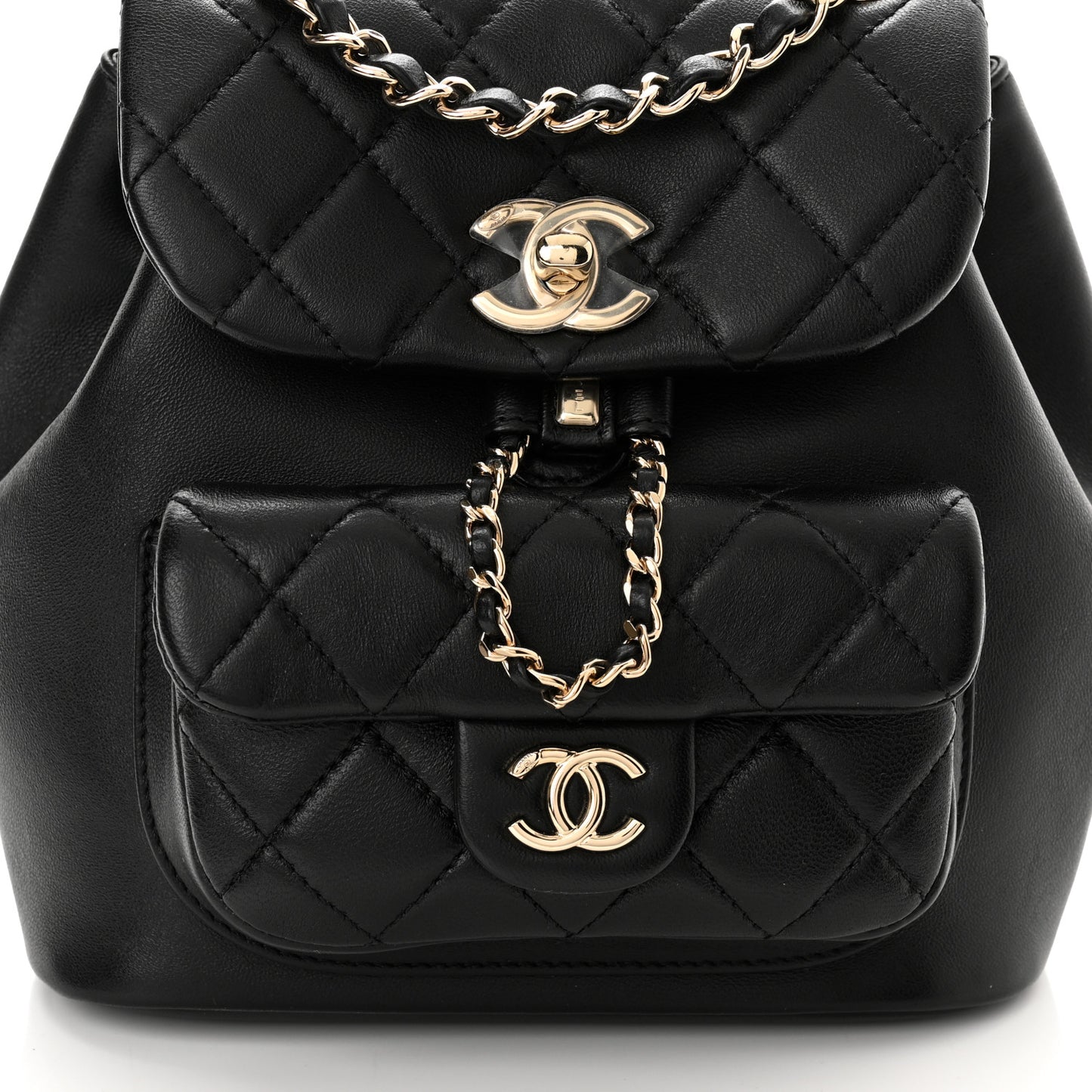 Lambskin Quilted Small Duma Drawstring Backpack Black